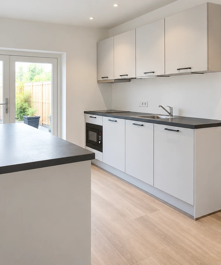 Keuken met lichte fronten voor de visuele transformatie